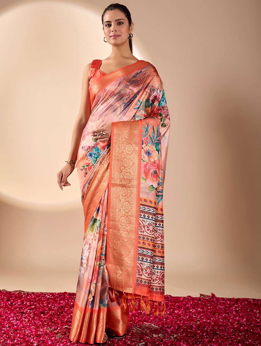 women printed bordered saree with blouse