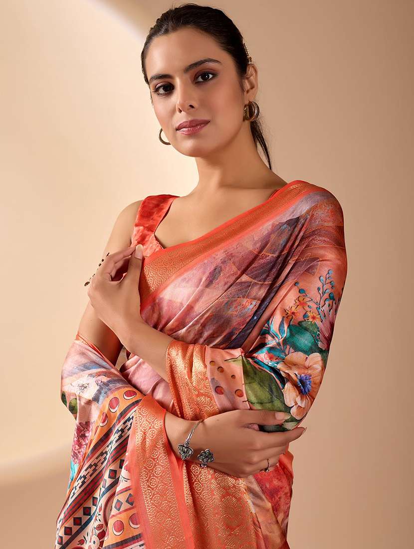 Women Printed Bordered Saree With Blouse - 22571869 -  Standard Image - 1