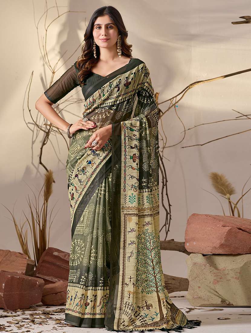 women printed casual wear saree with blouse