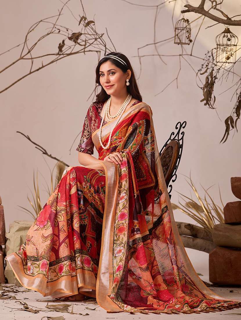women printed casual wear saree with blouse - 22571893 -  Standard Image - 4