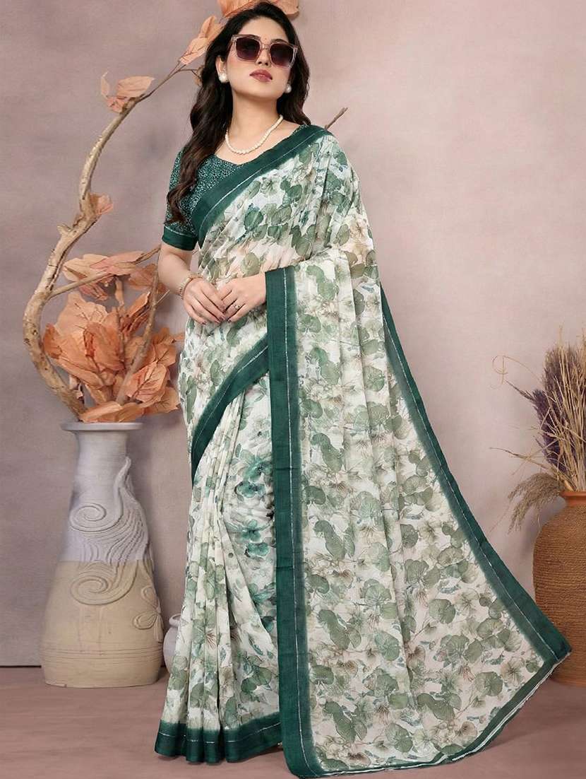 women printed casual wear saree with blouse