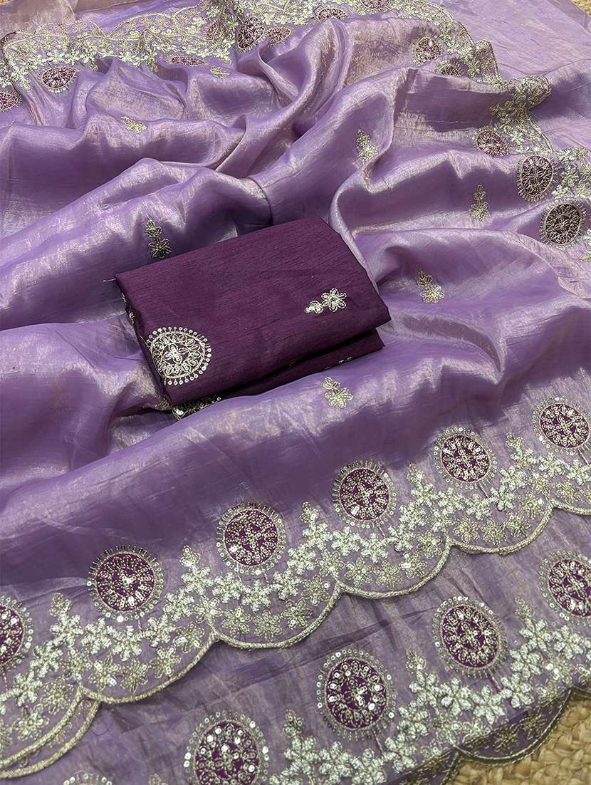 women solid with work embroidered saree with blouse - 22571918 -  Standard Image - 4