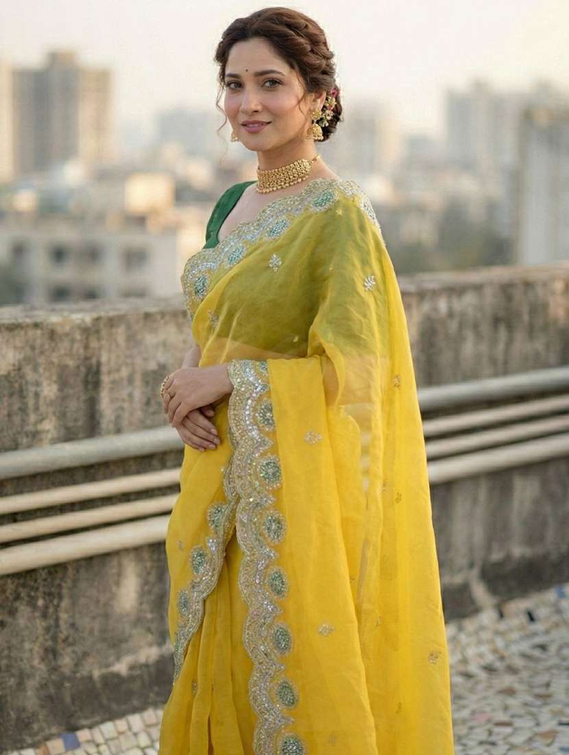 women solid with work embroidered saree with blouse - 22571921 -  Standard Image - 1