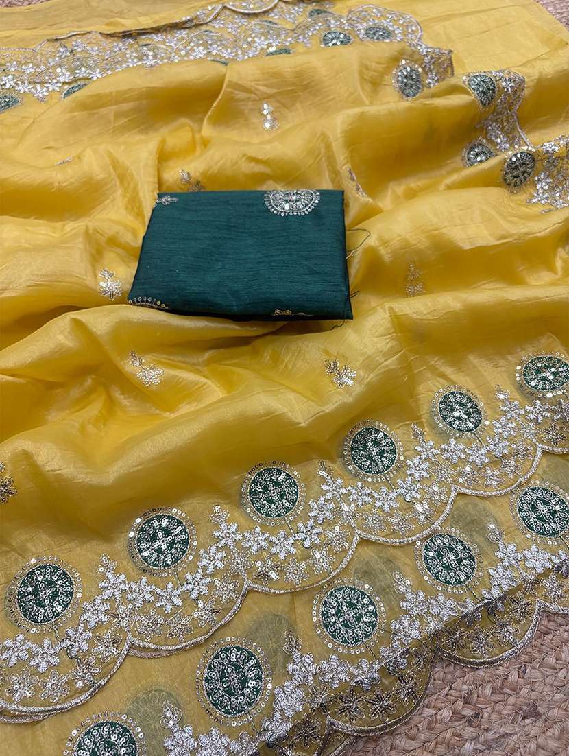 women solid with work embroidered saree with blouse - 22571921 -  Standard Image - 4