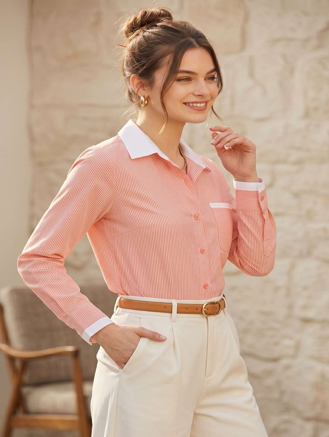 women printed long sleeves formal shirt - 22572069 -  Standard Image - 1