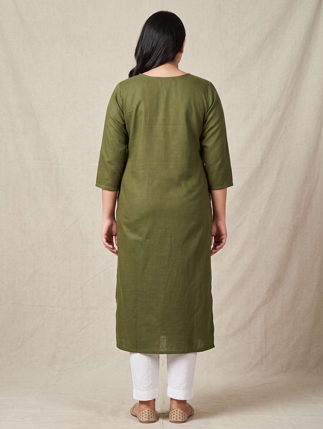 women embroidered three quarter sleeves straight kurta - 22572078 -  Standard Image - 4