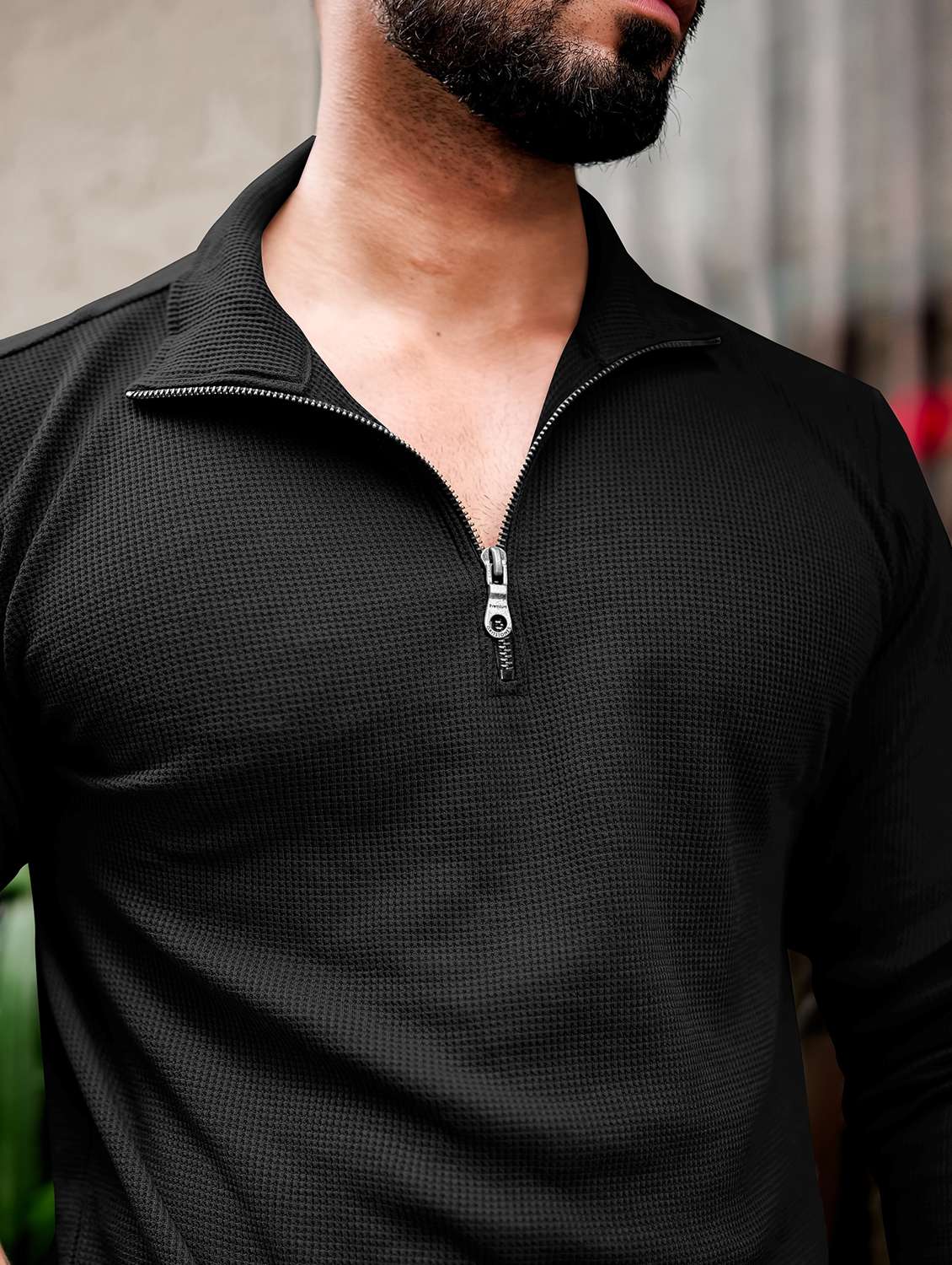 men textured long sleeves polo t-shirt - 22572178 -  Standard Image - 1