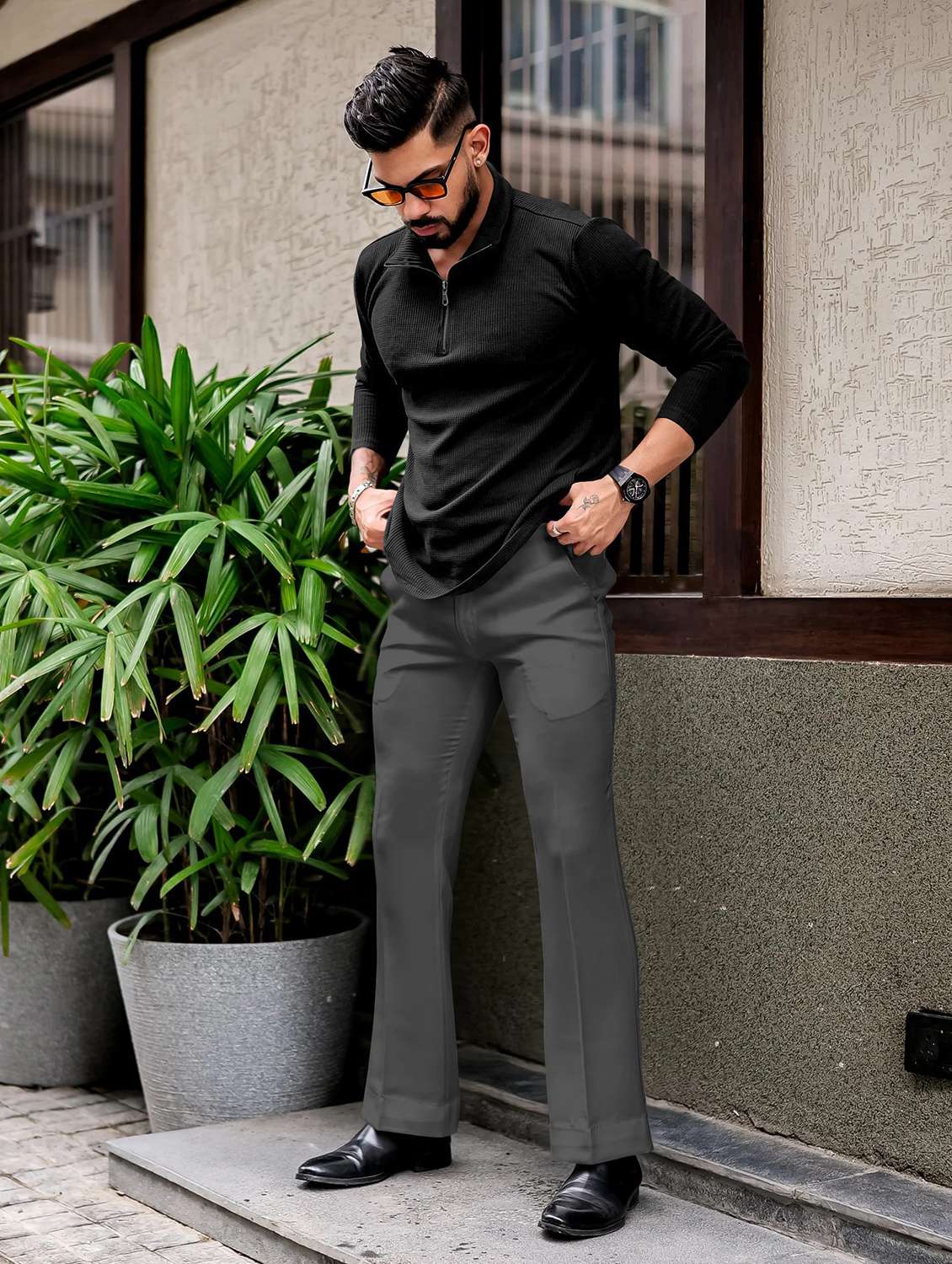 men textured long sleeves polo t-shirt - 22572178 -  Standard Image - 4