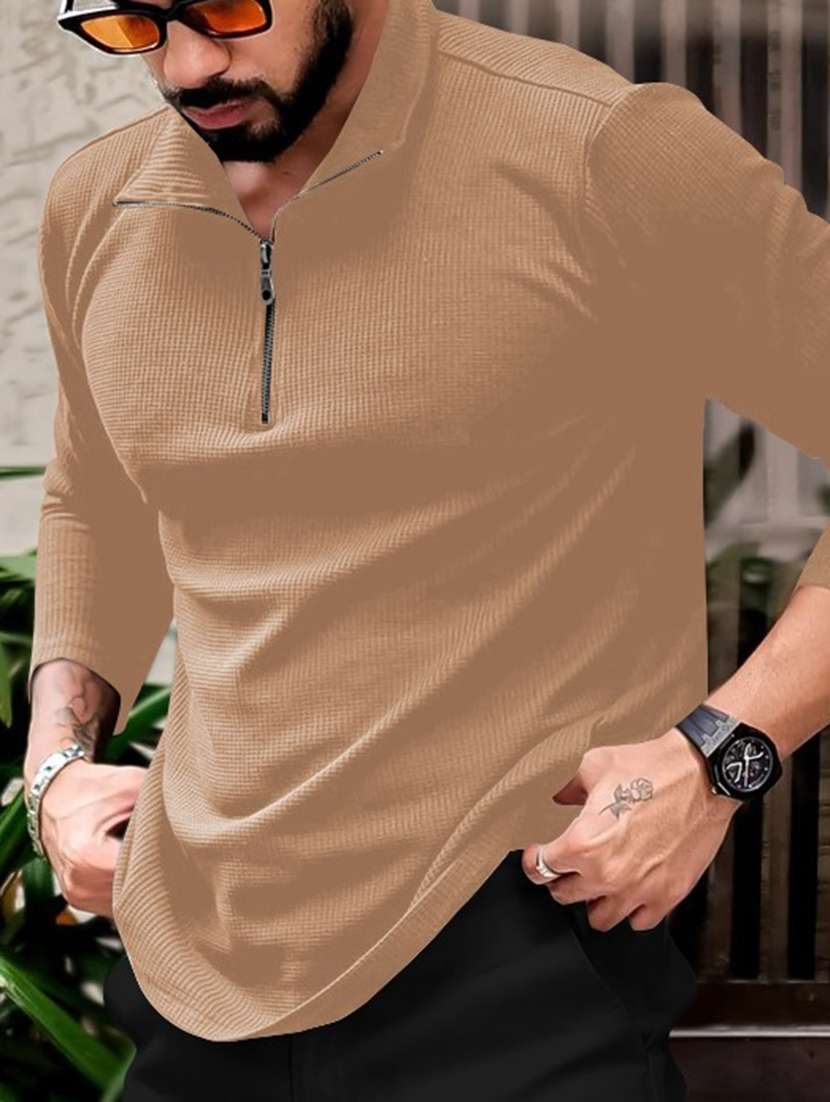 men textured long sleeves polo t-shirt - 22572179 -  Standard Image - 4