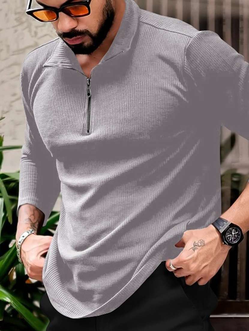 men textured long sleeves polo t-shirt - 22572181 -  Standard Image - 4
