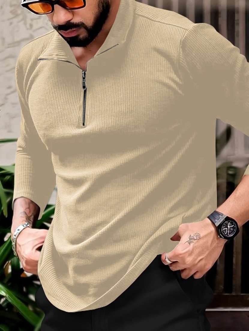 men textured long sleeves polo t-shirt - 22572183 -  Standard Image - 4