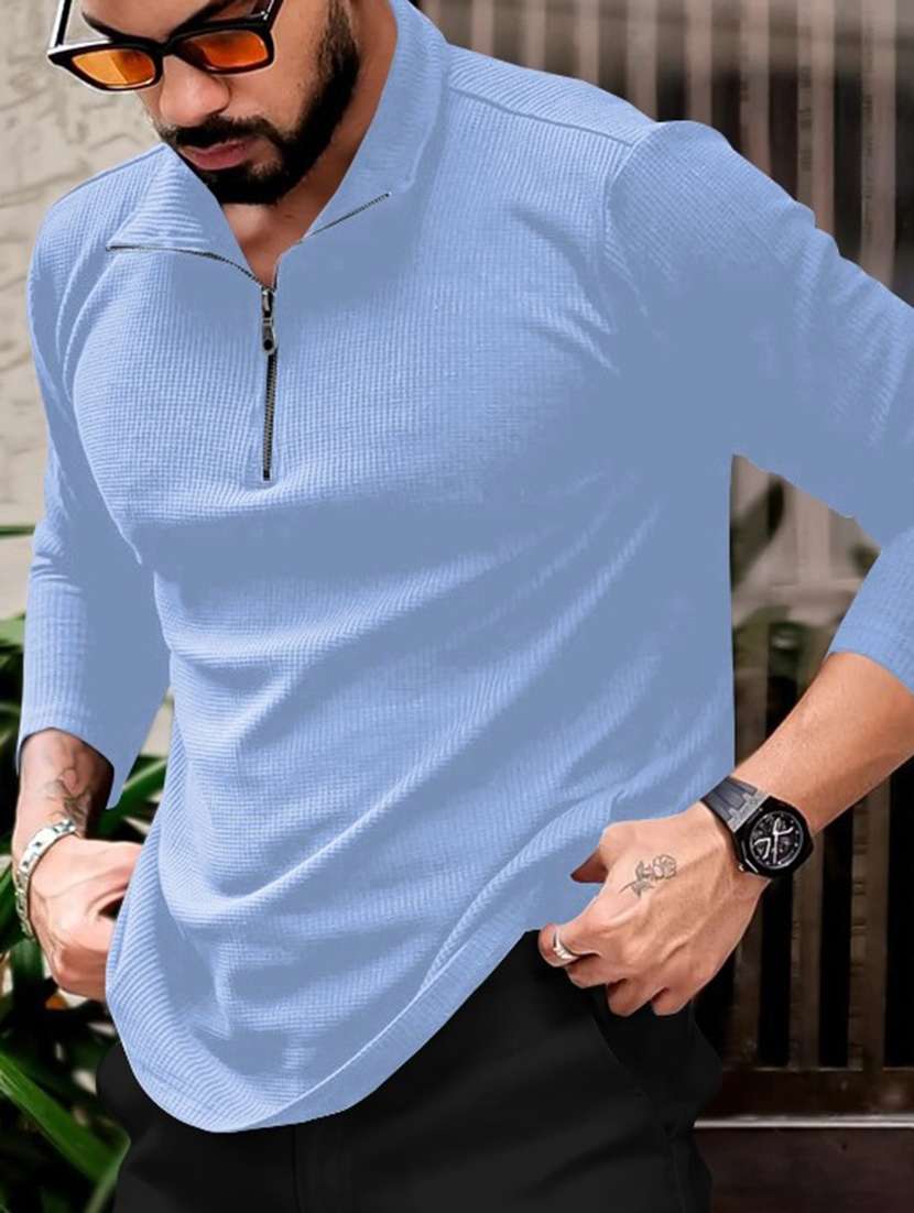 men textured long sleeves polo t-shirt - 22572185 -  Standard Image - 4