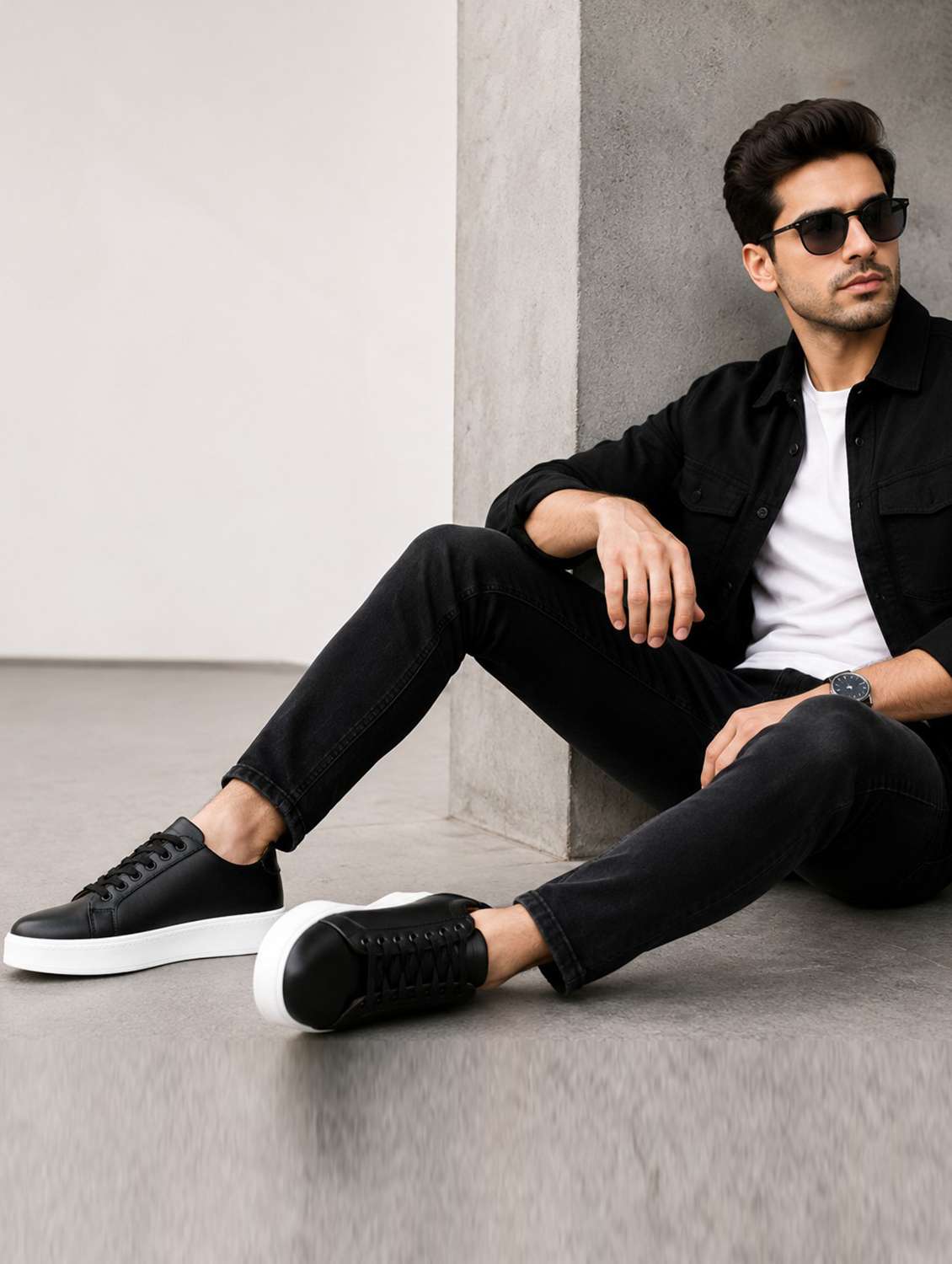 men solid lace up sneakers - 22572202 -  Standard Image - 4