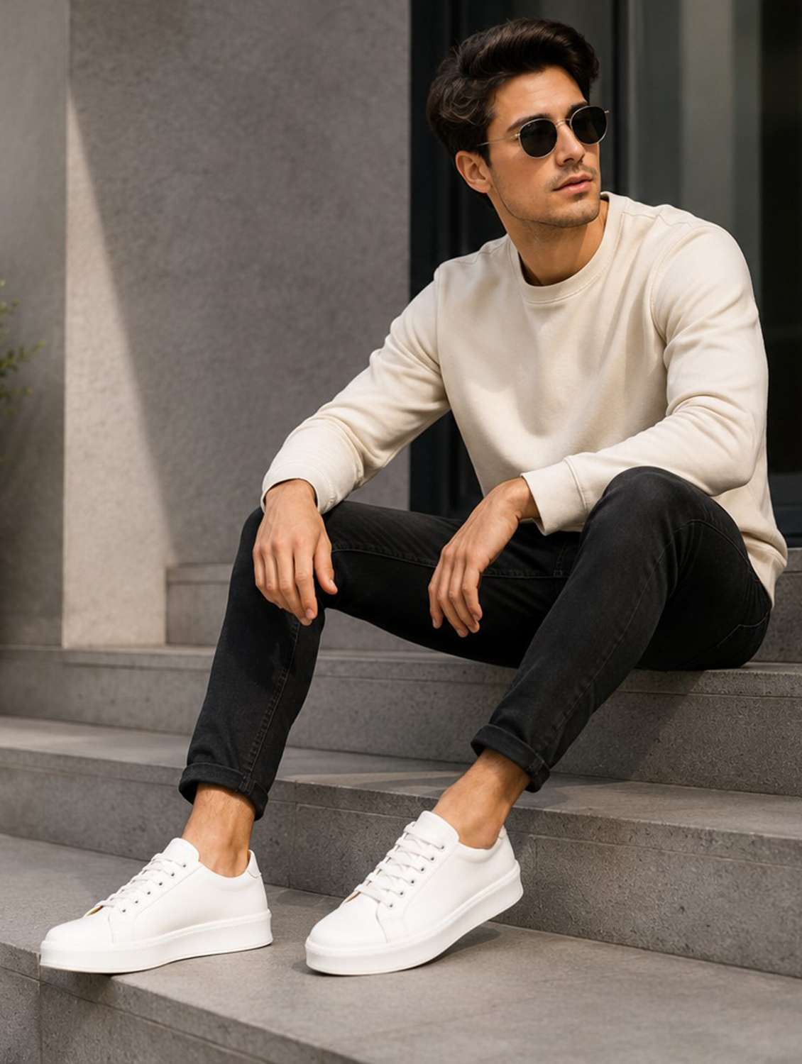 men solid lace up sneakers - 22572204 -  Standard Image - 4