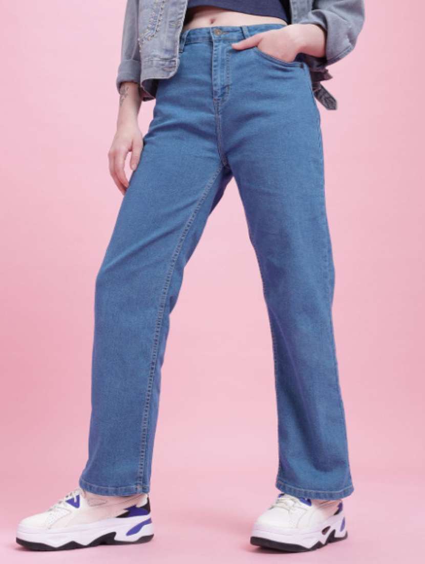women solid mid rise straight jeans