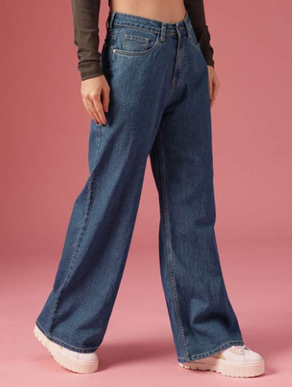 women solid mid rise wide leg jeans - 22573016 -  Standard Image - 1