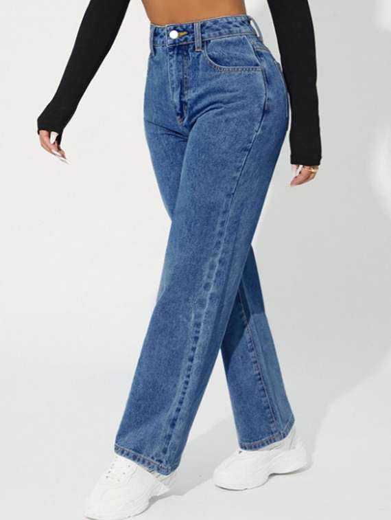 women washed high rise straight jeans - 22573042 -  Standard Image - 4