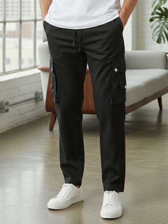men solid mid rise cargo pant - 22573069 -  Standard Image - 1