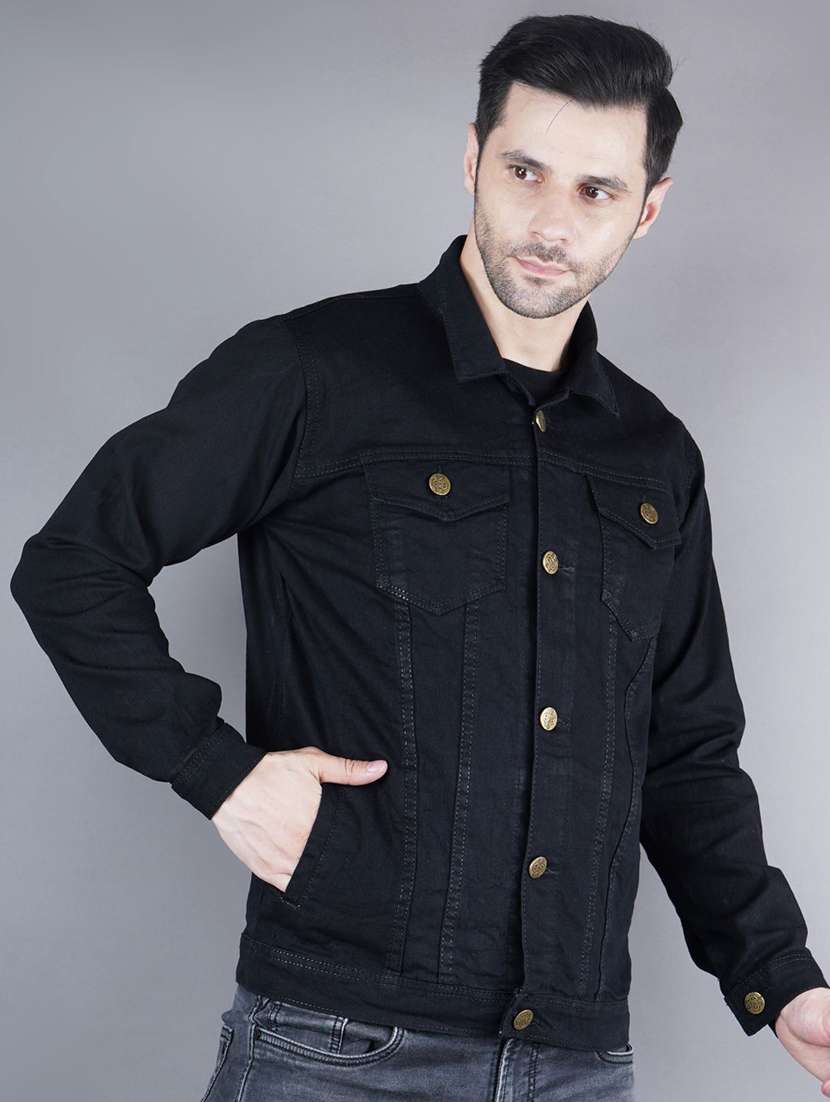 men solid long sleeves denim jacket