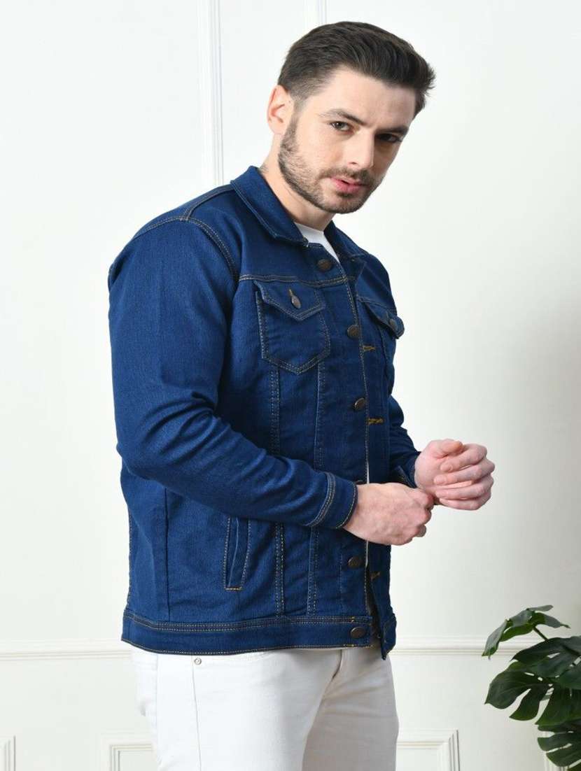 men solid long sleeves denim jacket