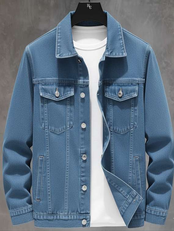 Men Solid Long Sleeves Denim Jacket - 22573270 -  Standard Image - 1