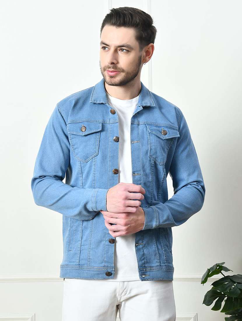 men solid long sleeves denim jacket