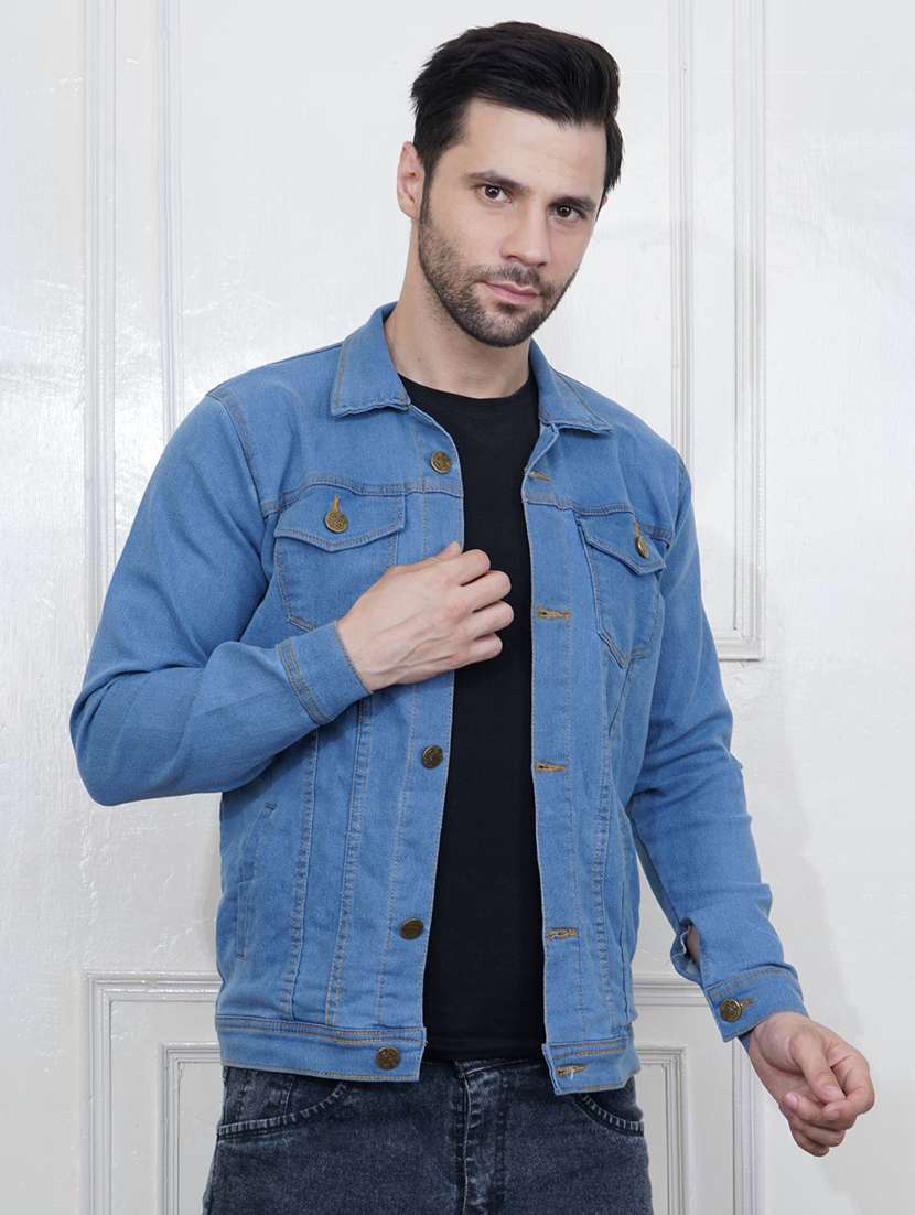 men solid long sleeves denim jacket