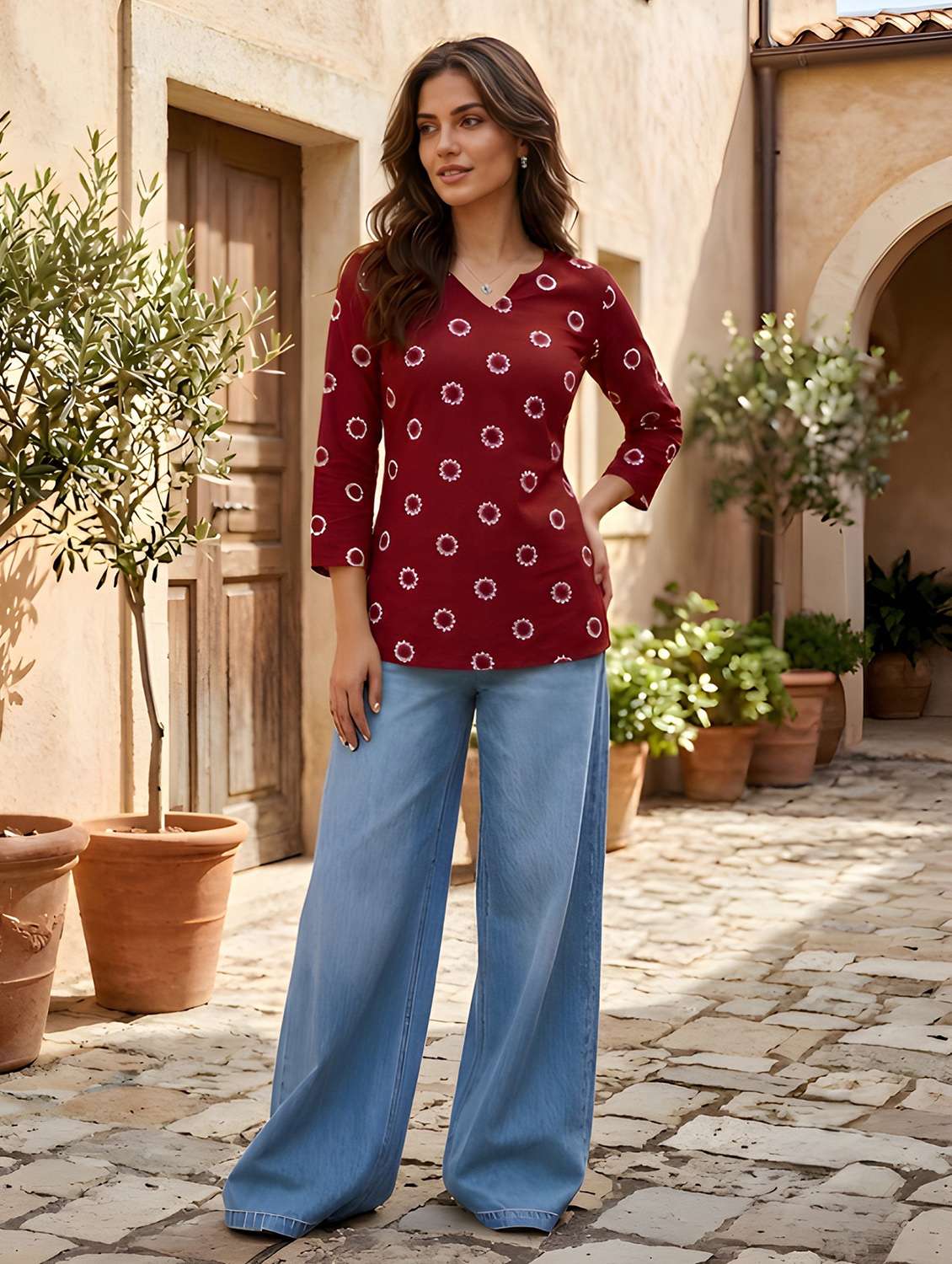 women printed three quarter sleeves straight kurti - 22574795 -  Standard Image - 4