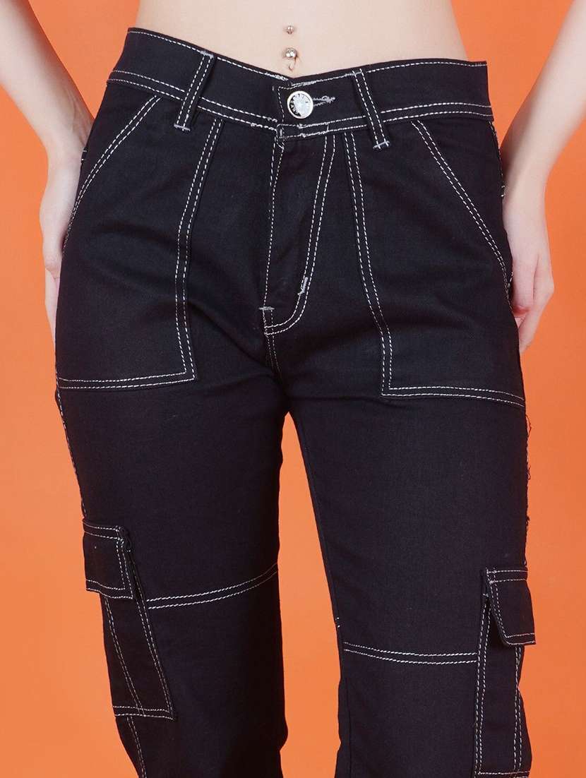 Women Solid Mid Rise Regular Fit Cargo Jeans - 22575154 -  Standard Image - 1