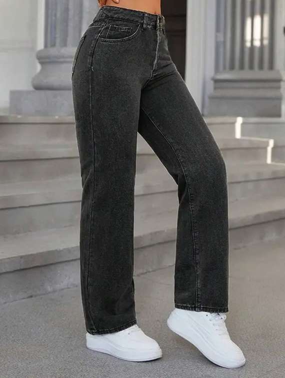 women washed high rise traight jeans - 22575157 -  Standard Image - 1