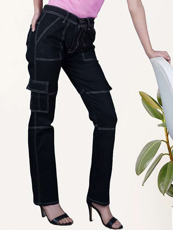 Women Solid Mid Rise Cargo Jeans - 22575192 -  Standard Image - 1