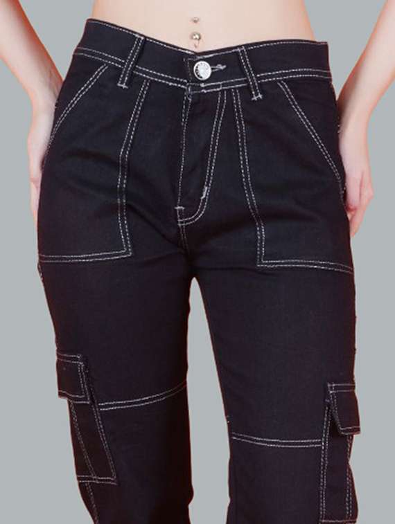 women solid mid rise regular fit cargo jeans - 22575193 -  Standard Image - 1