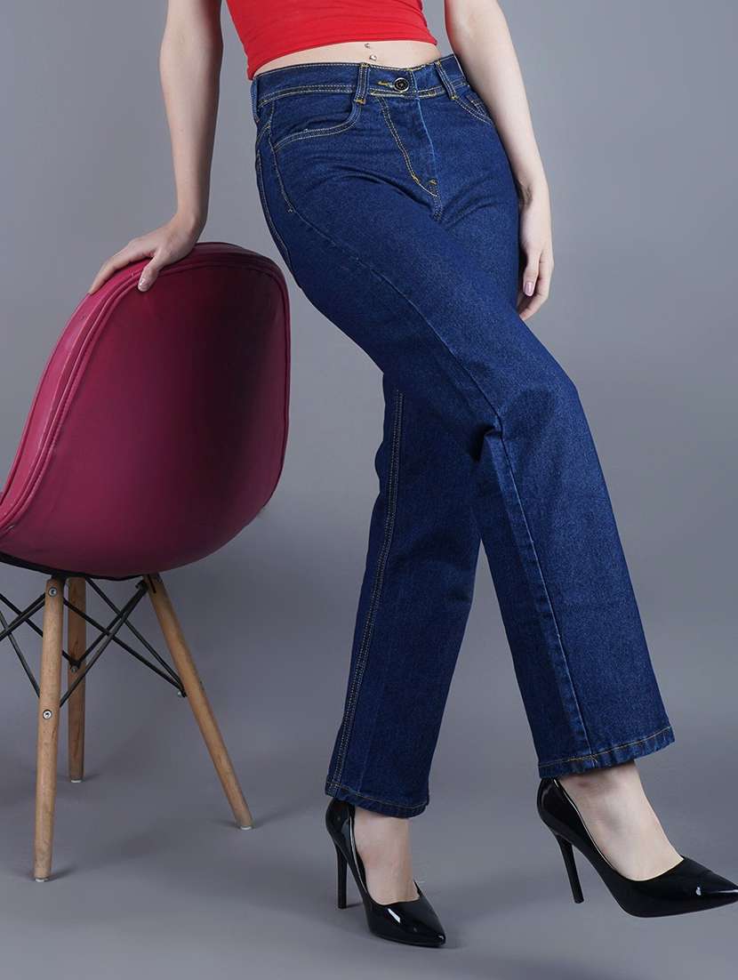 women solid mid rise straight jeans