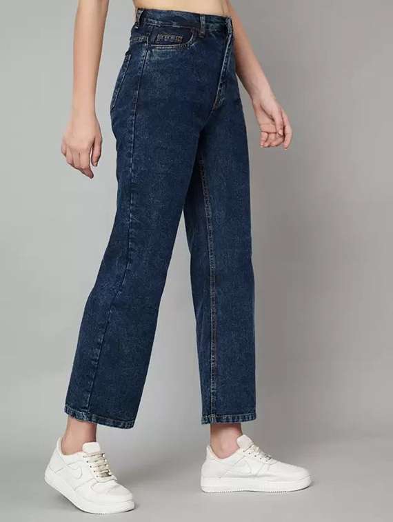 women washed mid rise straight jeans - 22575205 -  Standard Image - 1