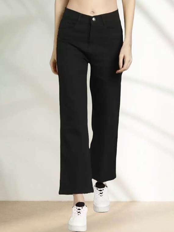 women solid mid rise straight jeans