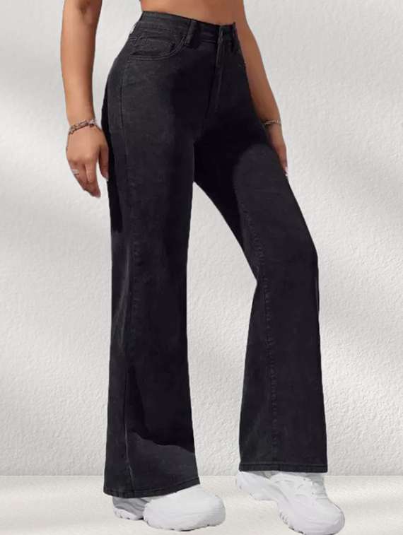 women washed high rise wide leg jeans