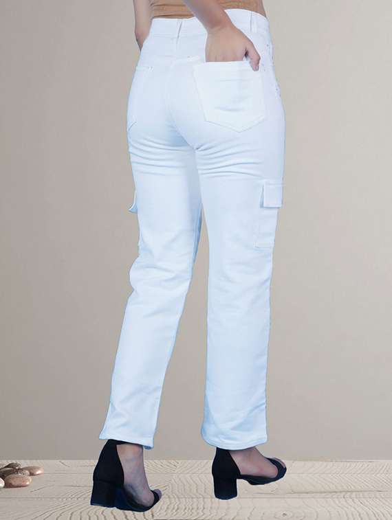 women solid mid rise slim fit cargo jeans - 22575281 -  Standard Image - 1
