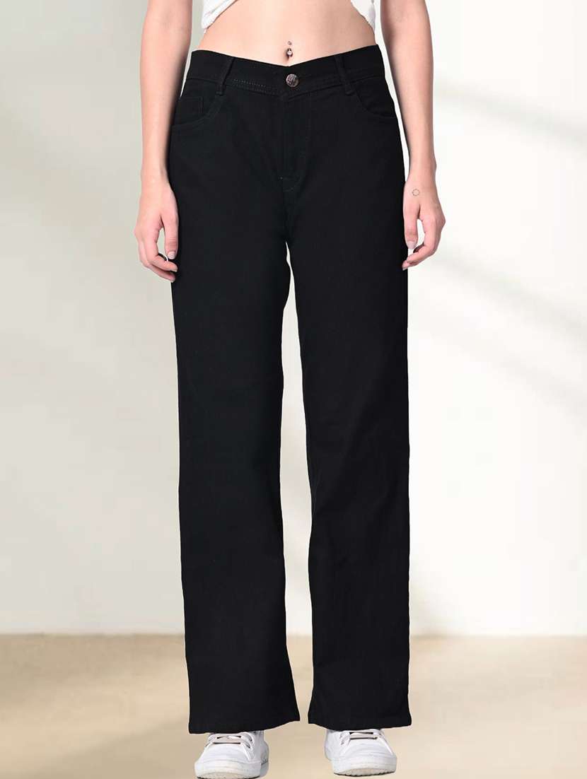 women solid mid rise straight jeans