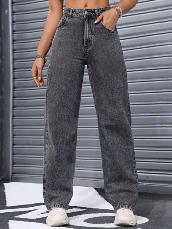 women washed mid rise straight jeans - 22575399 -  Standard Image - 1
