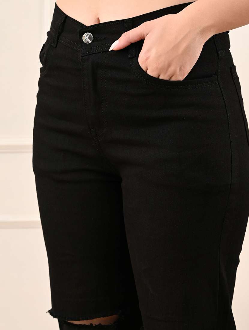 women slashed knee mid rise straight jeans - 22575406 -  Standard Image - 1