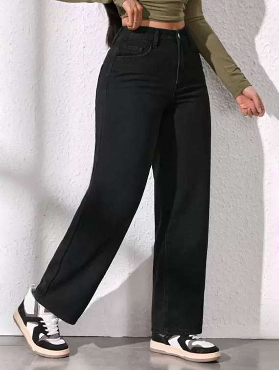 women solid high rise straight jeans - 22575407 -  Standard Image - 1