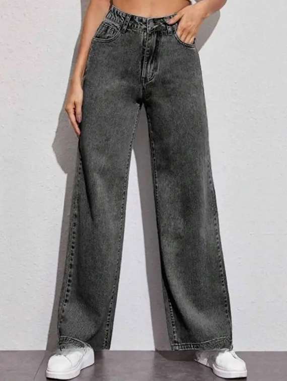 women washed high rise wide leg jeans