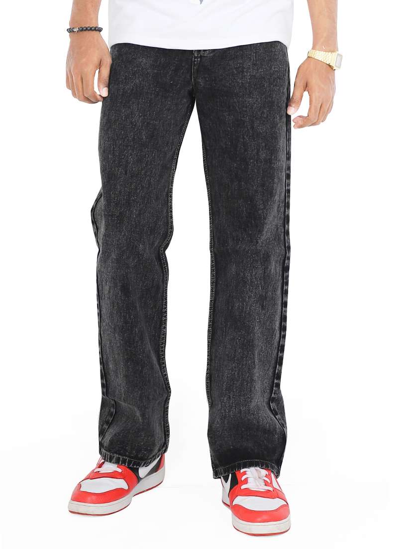 men washed mid rise straight jeans