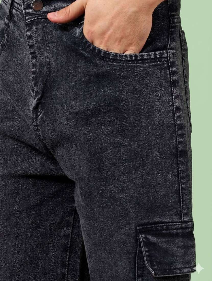 Men Washed Mid Rise Cargo Jeans - 22575971 -  Standard Image - 1