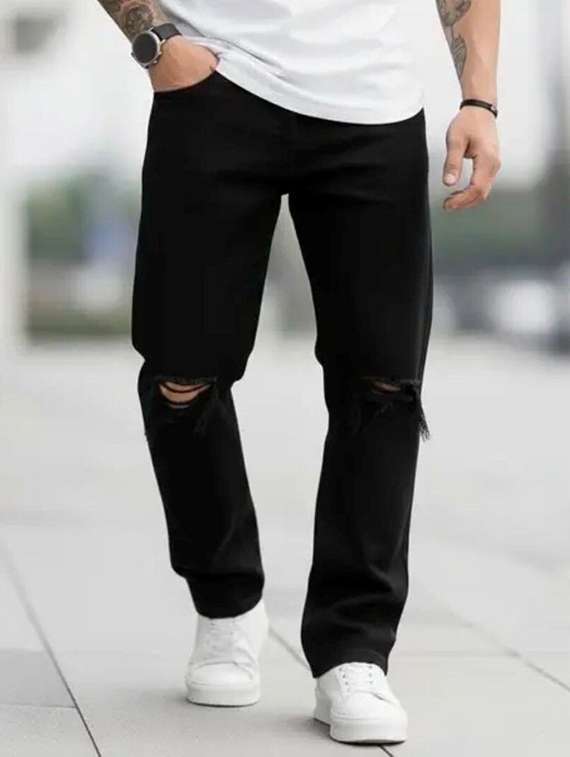 men slashed knee mid rise straight jeans - 22576077 -  Standard Image - 1