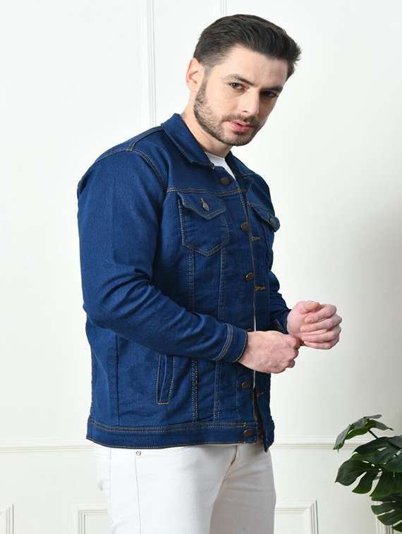 men solid long sleeves denim jacket