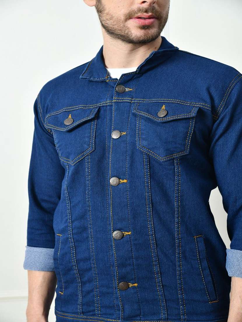 Men Solid Long Sleeves Denim Jacket - 22576084 -  Standard Image - 1