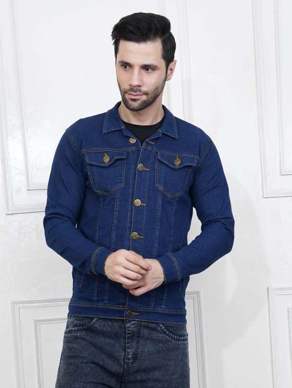 men solid long sleeves denim jacket