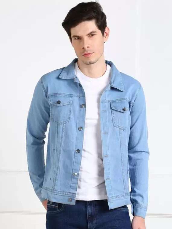 men solid long sleeves regular fit denim jacket