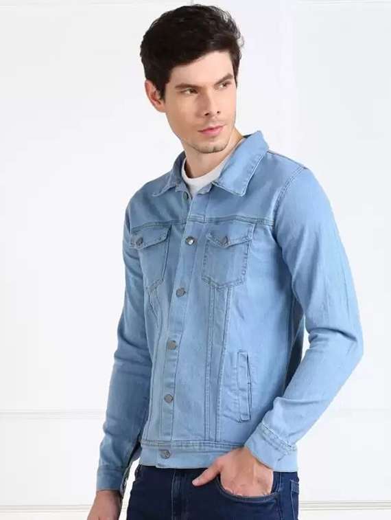 Men Solid Long Sleeves Regular Fit Denim Jacket - 22576121 -  Standard Image - 1